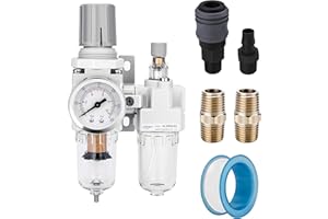 NANPU 1/4" NPT Compressed Air Filter Regulator Lubricator Combo Water/Oil Trap Separator - Gauge(0-150 psi), Poly Bowl, Semi-Auto Drain, Bracket - 3 in 1 Two Unit