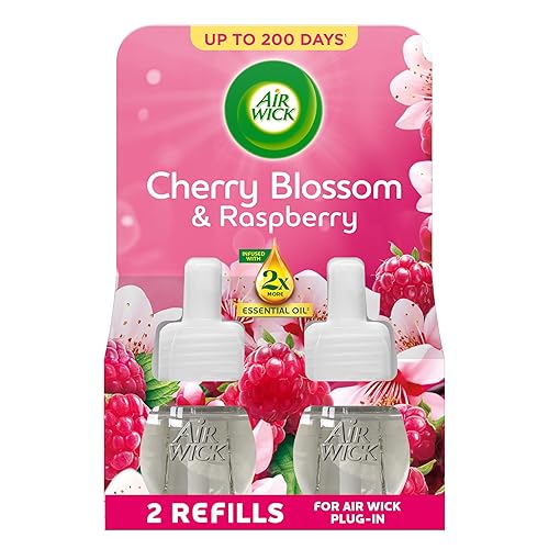 Air Wick Cherry Blossom & Raspberry Liquid Electrical Twin Refill 19ml, Lasts for up to 100 Days per Refill, Air Freshener