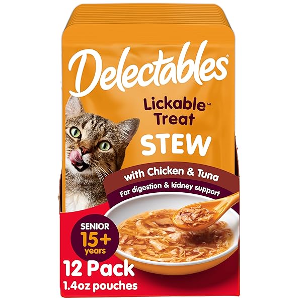“HARTZ DELECTABLES STEW SENIOR LICKABLE WET CAT TREATS, CHICKEN & TUNA 1.4 OUNCE (PACK OF 12)”