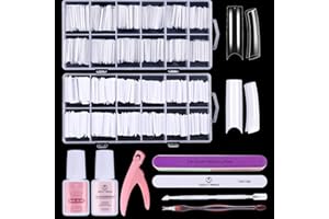 Fake Nail Tips White Clear: Sweet Trend No C Curve Tapered Square Nail Tips for Acrylic Nails - 480Pcs 12 Sizes Extra Long Straight Nail Extension Kit - with Glue Remover & Glue Acrylic Clippers Set