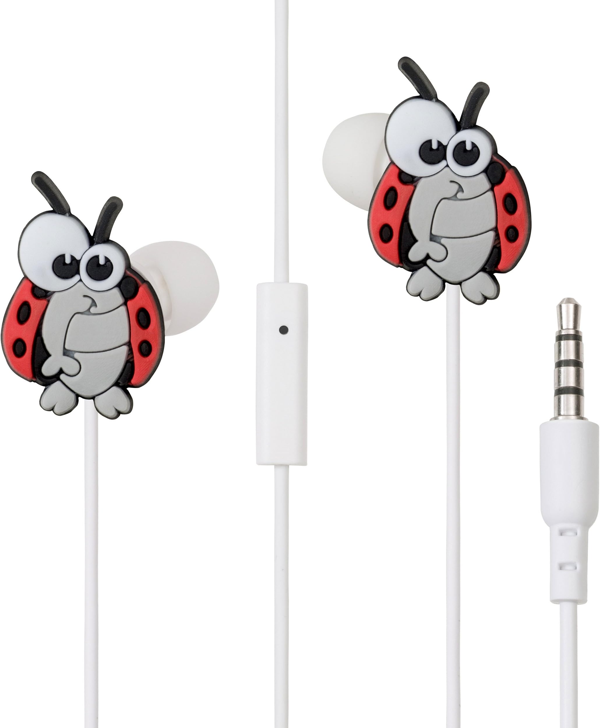 Adorable & Stylish Ladybug Earphones. Ideal Headphones for iPhone, Samsung - Xmas Gift for Girls & Kids (red, Black)