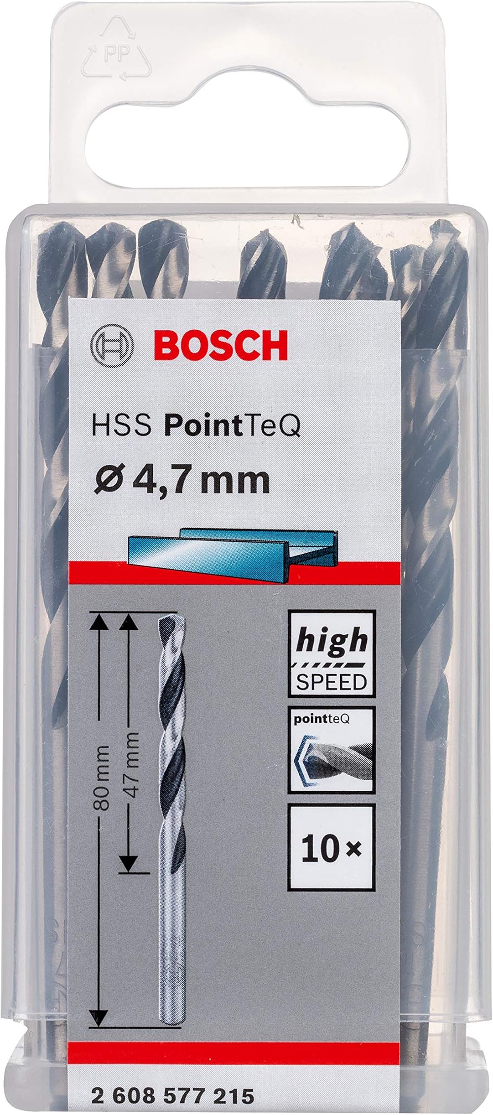 Bosch PointTeQ 10pc HSS Twist Drill Bit Metal 4.7x47x80 mm Set