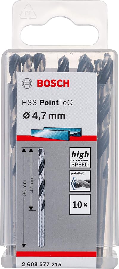 Bosch PointTeQ 10pc HSS Twist Drill Bit Metal 4.7x47x80 mm Set