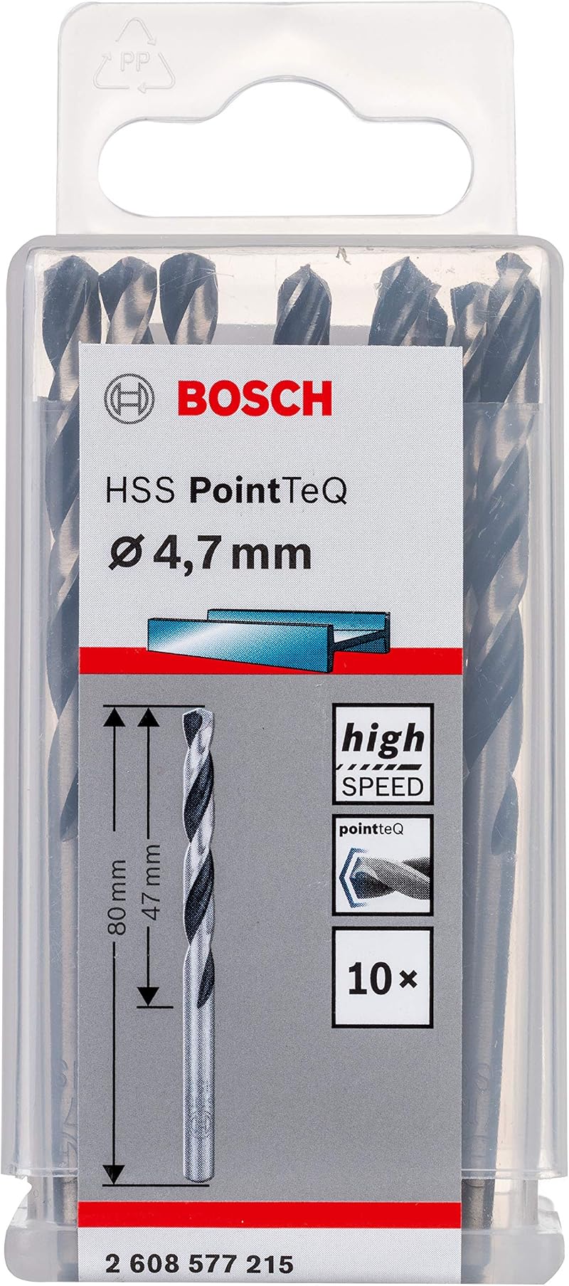Bosch PointTeQ 10pc HSS Twist Drill Bit Metal 4.7x47x80 mm Set