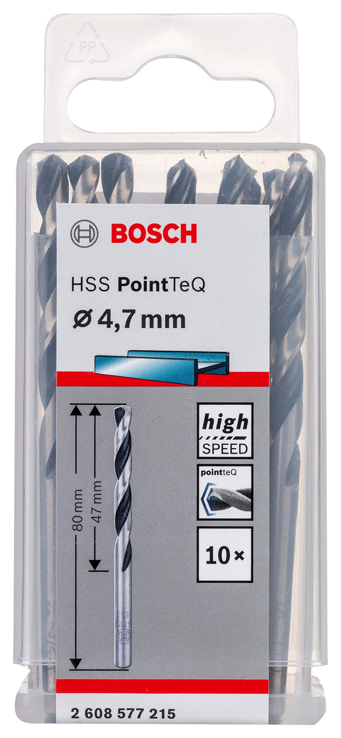 Bosch Professional 10-piece PointTeQ HSS Twist Drill Bit (for Metal, 4.7 x 47 x 80 mm, Drill Driver Accessories)