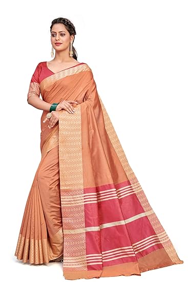 Divaastha Peach Cotton Striped Saree with Blouse Piece (BHSRJ3PEACH)