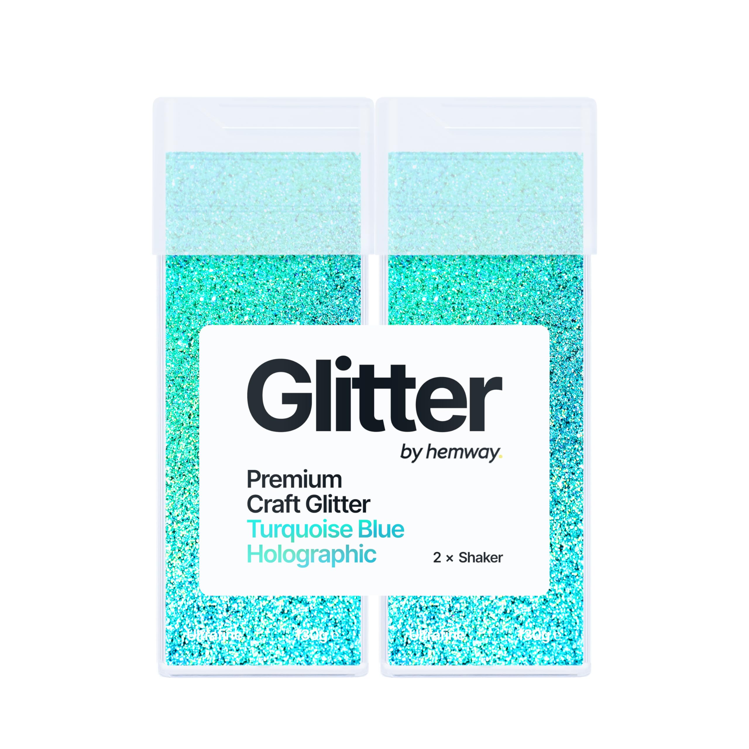 Hemway Glitter Shaker Turquoise Blue Holographic 130g x2 Pack Ultrafine, Craft Glitter Shakers for Resin & Epoxy Crafts, Christmas Art Supplies, Nail, Body, Face, Festival, Crafting, Slime, Sparkle