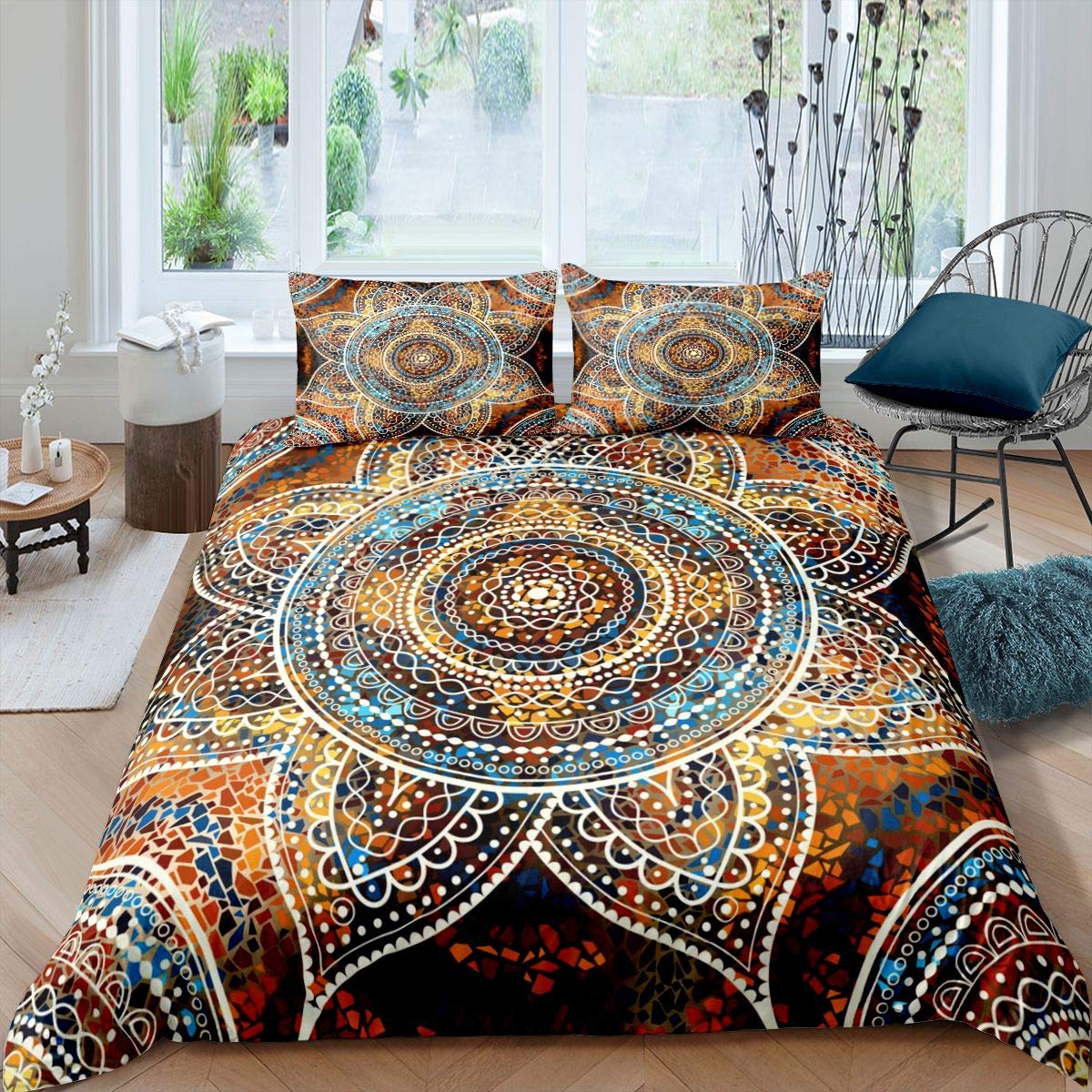 Homemissing Hippie Mandala Duvet Cover Boho Mandala Paisley Bedding Set Bohemian Exotic Floral Comforter Cover for Boys Girls Teens Flowers Bedding & Linen King