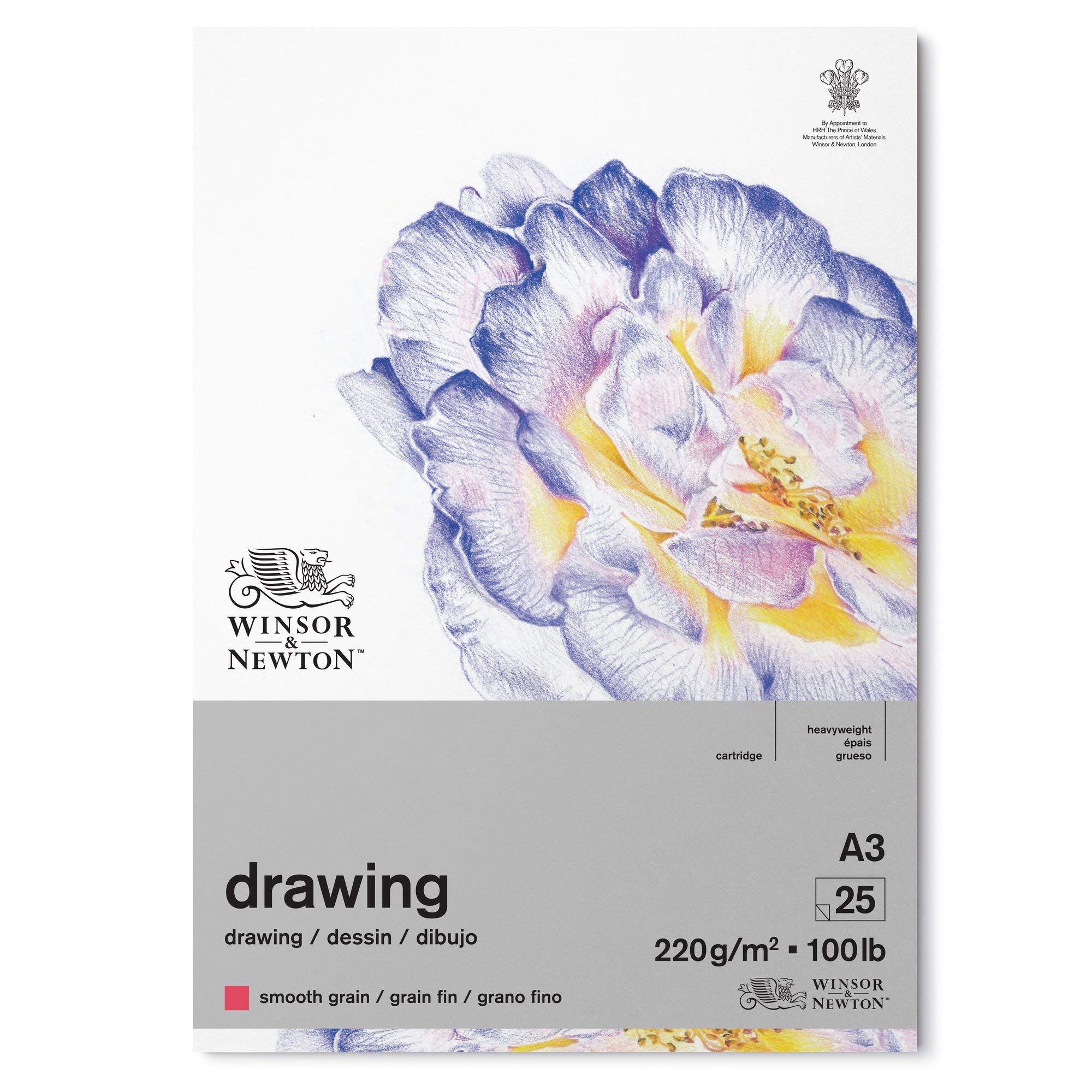 Winsor & Newton and Newton 6689742 Drawing Smooth Pad, A3 Size, 25 Sheet, 220gsm, Pack of 3 Natural White