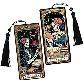 Shejdgart Goth Skeleton Bookmarks Gifts - 2PCS Gothic Horror Tarot Bookmark Gifts for Women Men, Witchy Creepy Book Accessories for Reading Lovers, Halloween Christmas Birthday Gifts for Friends