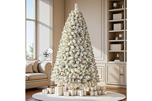 INSTREE CHRISTMAS 7.5 FT Pre-lit Snow Flocked Christmas Tree Spruce with Remote Control, 350 Warm White Multi-Color Changing LED Lights, Artificial Hinged/Feel Real/Realistic for Home, Dual Color LED