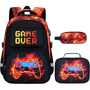 Scothen 3PCS Boys Backpack Set, Cool Backpack for Boys with Lunch Bag & Pencil Case, Kids School Bag Teen Boy Bookbag for Kin