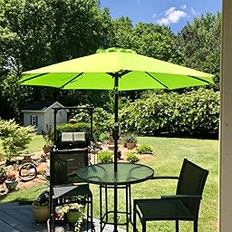 Amazon Com Sundale Outdoor 7 Ft Solar Powered 24 Led Lighted Patio Umbrella Table Market Umbrella With Crank And Push Button Tilt For Garden Deck Backyard Pool 8 Steel Ribs Polyester Canopy