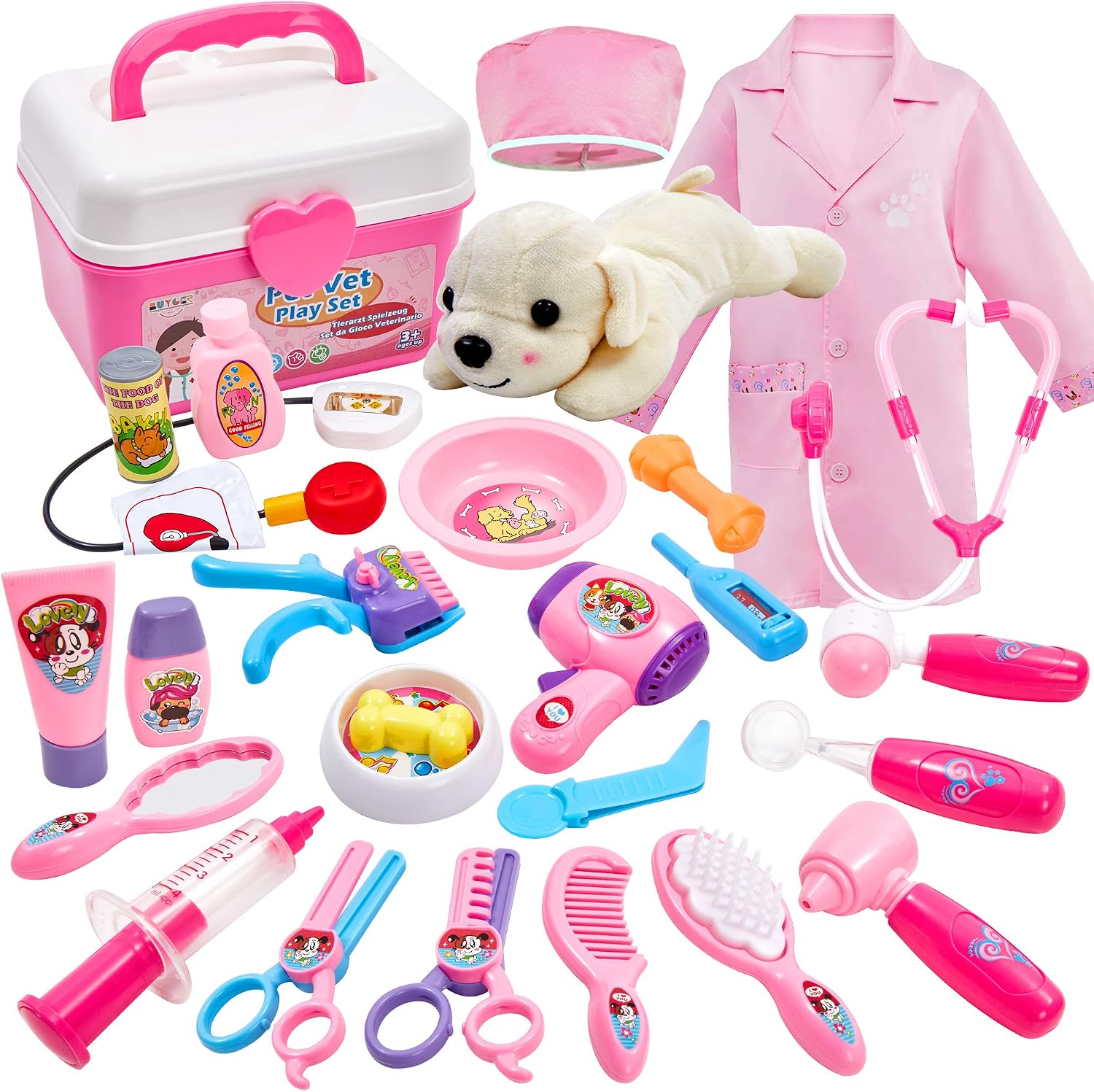 Kit Vétérinaire Jouet Pour Enfants Avec Chien Peluche - 29 Accessoires Pour Jeux D'imitation