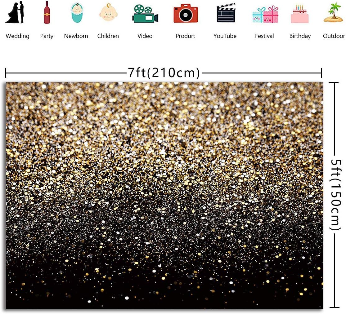 RUINI Black Gold Glitter Sequin Spot Backdrops (Not Glitter) Starry Sky Shining Astract Photo Background Party Wedding Children Newborn Photography Studio Props 7x5FT - Image 3