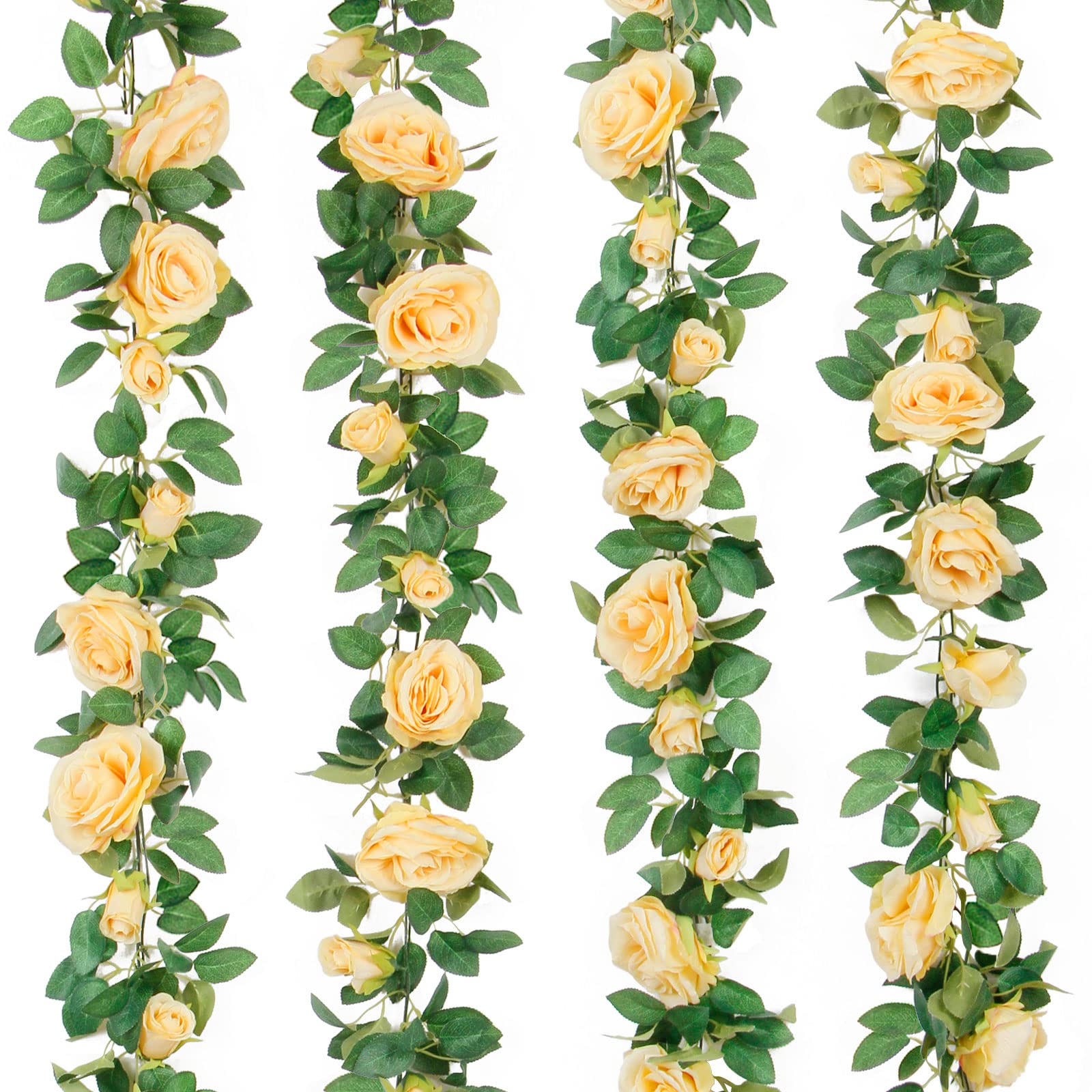Photo 1 of TELDRASSIL 4Pcs(26 FT) Artificial Rose Vine Fake Flower Garland Fake Silk Rose Hanging Vine for Wedding Party Background Arch Garden Background Decoration (Champagne)