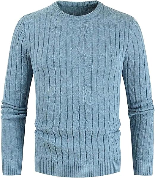 Mens Slim Crew Neck Pullover Long Sleeve Cable Knit Solid Color Sweater: Amazon.co.uk: Clothing