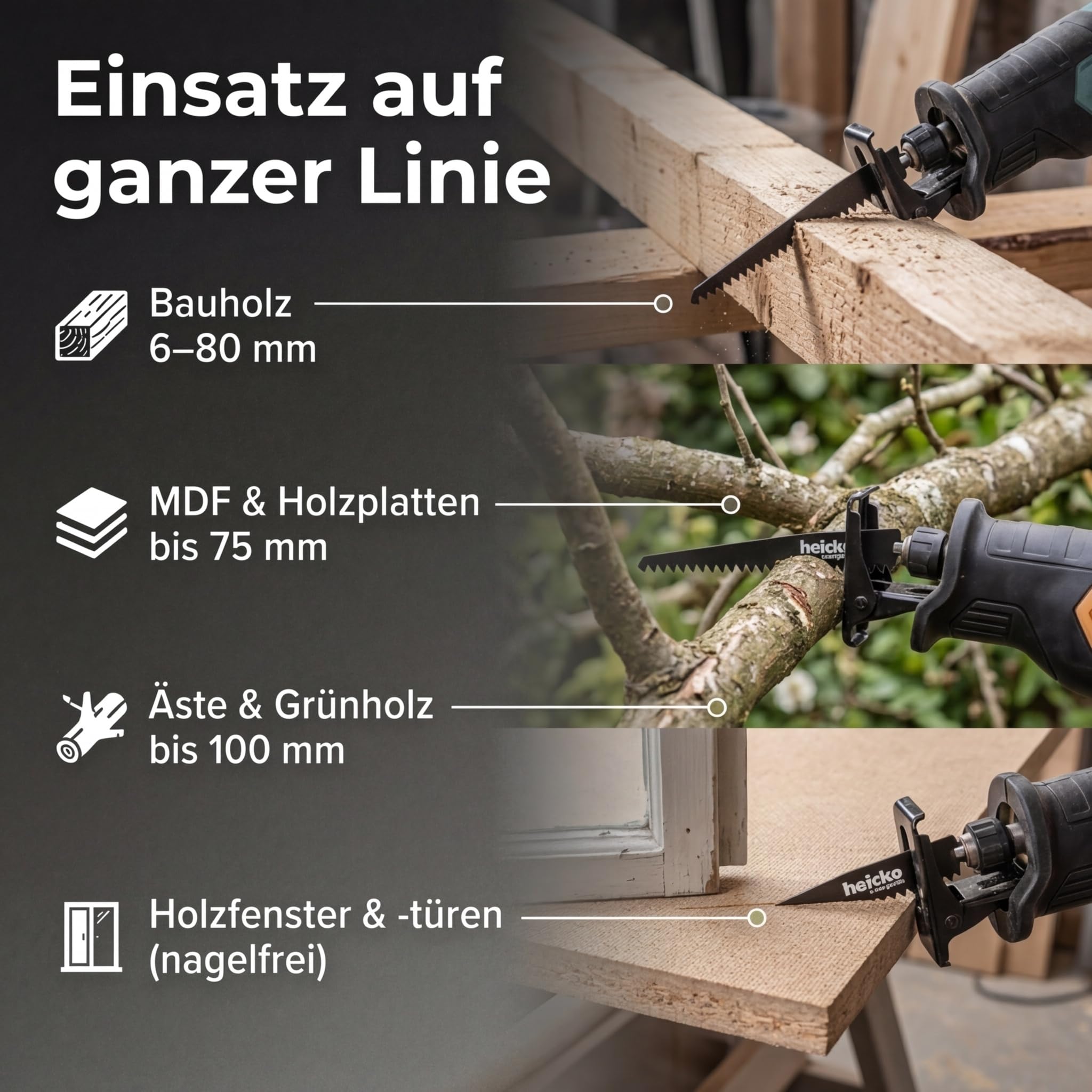 heicko Säbelsägeblätter - Geeigent für Metall, Kunststoff und Holz (Holz, 152 mm) 5