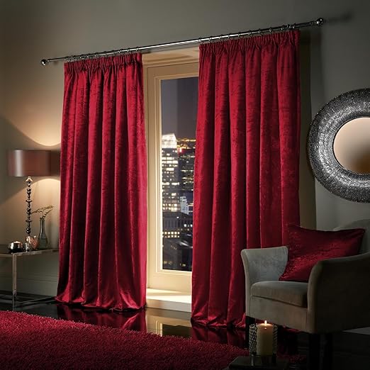 Viceroybedding Pair of Heavy Crushed Velvet Curtains PENCIL PLEAT TAPE