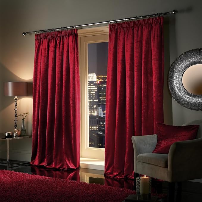 viceroy bedding Pair of Heavy Crushed Velvet Curtains PENCIL PLEAT TAPE TOP Fully Lined Curtains