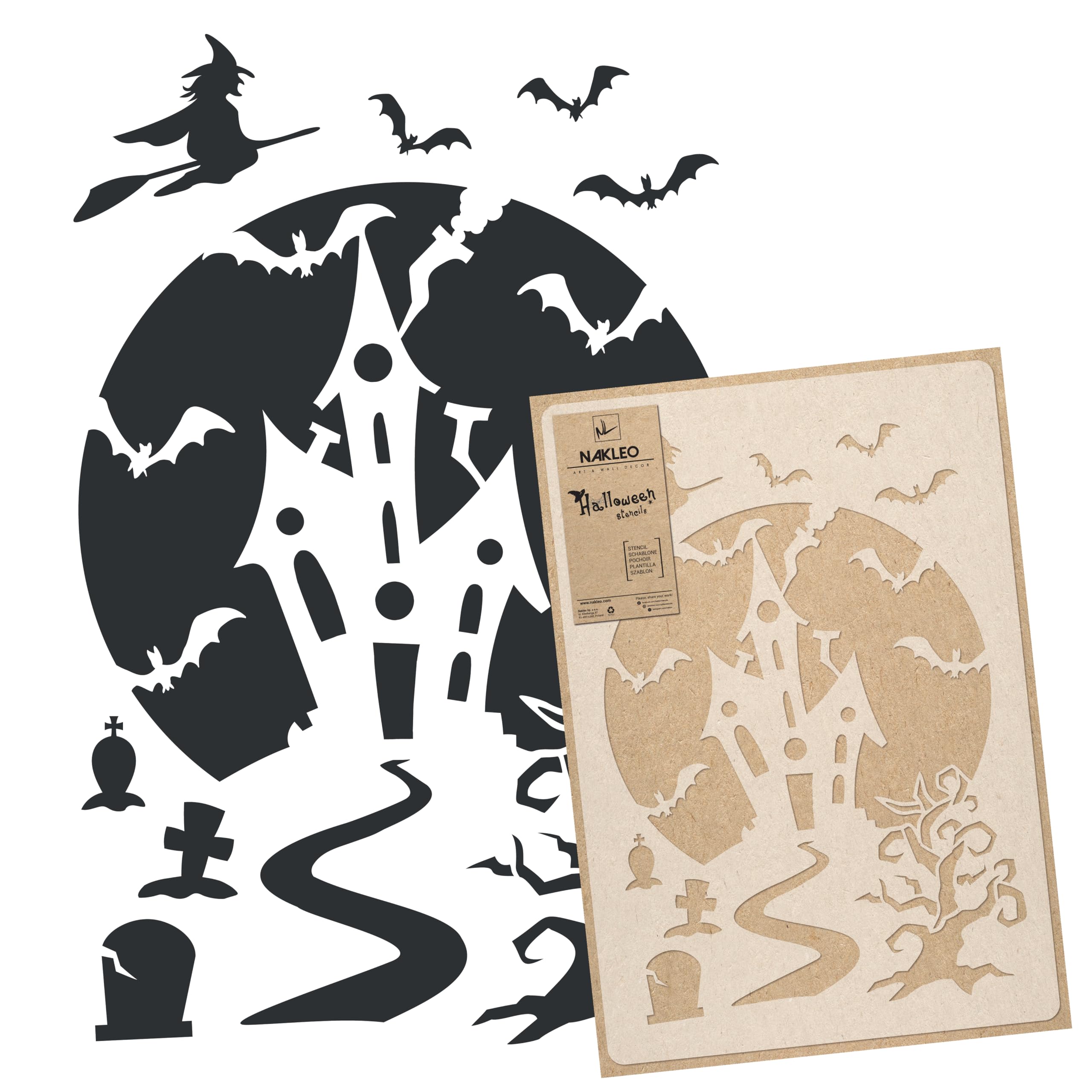 NAKLEO Halloween Large Painting Stencil 43x64cm, Scary House Pattern, Reusable Plastic Drawing Template, DIY Art and Craft Home Decor, Wall Floor Wood Fabric Furniture
