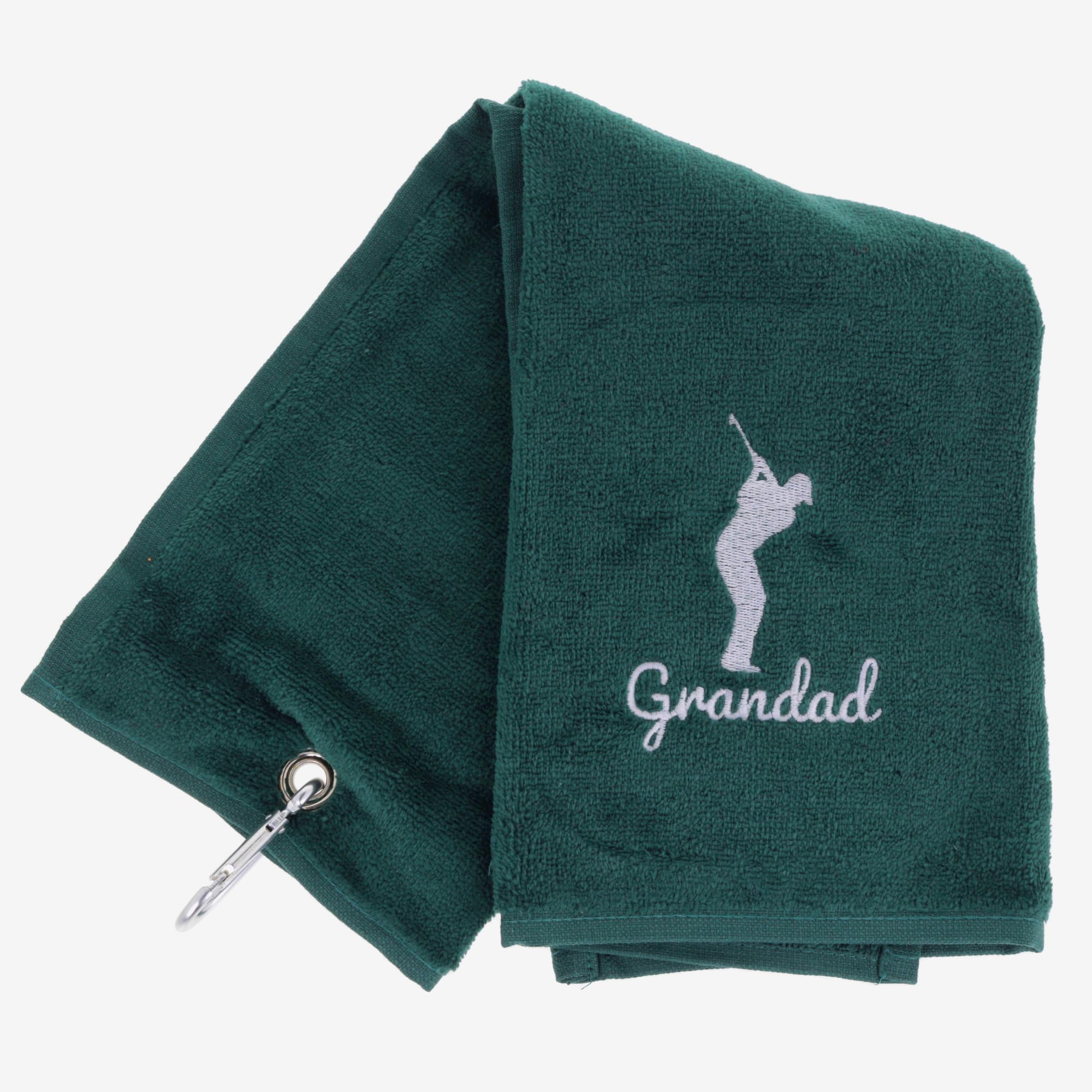 Always Looking Good Golf Towel for Grandad Dark Green Luxury Velour 50cm x 40cm Custom Embroidered Golf Towel with Carabiner Clip Gift- Golf Gifts for Grandad