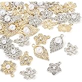 Craftdady Flower Teardrop Rhinestone Pendants Crystal Dangle Earring Charms, 32pcs Metal Flower Necklace Pendants Lovely Hang Ornament 17.5-26 mm for DIY Craft Bracelet Keychain Jewelry Making