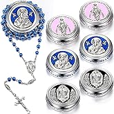 Ecation 6 Pcs First Communion Catholic Rosary Necklace, Pearl Rosary Catholic in Metal Gift Box Our Father Beads with Caps Our Lady of Guadalupe and Necklace Prayer Gift for Men Women