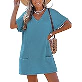 CUPSHE Swimsuit Coverup for Women Waffle Knit V Neck Short Sleeve Beach Coverup Dress with Pockets