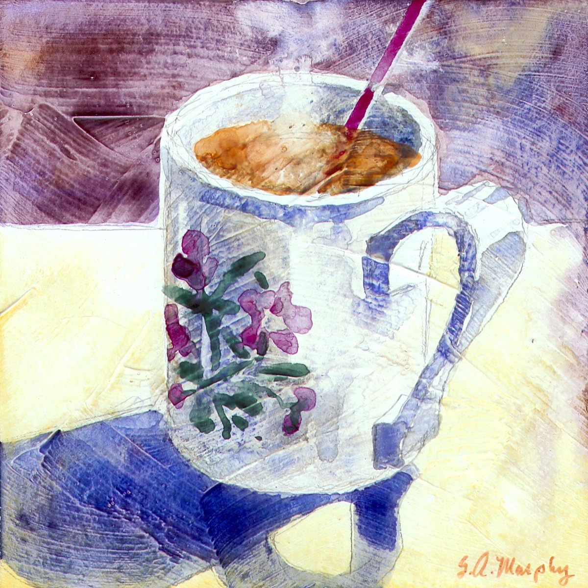Hot Tea Series - Portmeiron Mug, Giclee Print of Watercolor Still Life, a Cup of Hot Tea, 6 X 6 Inches