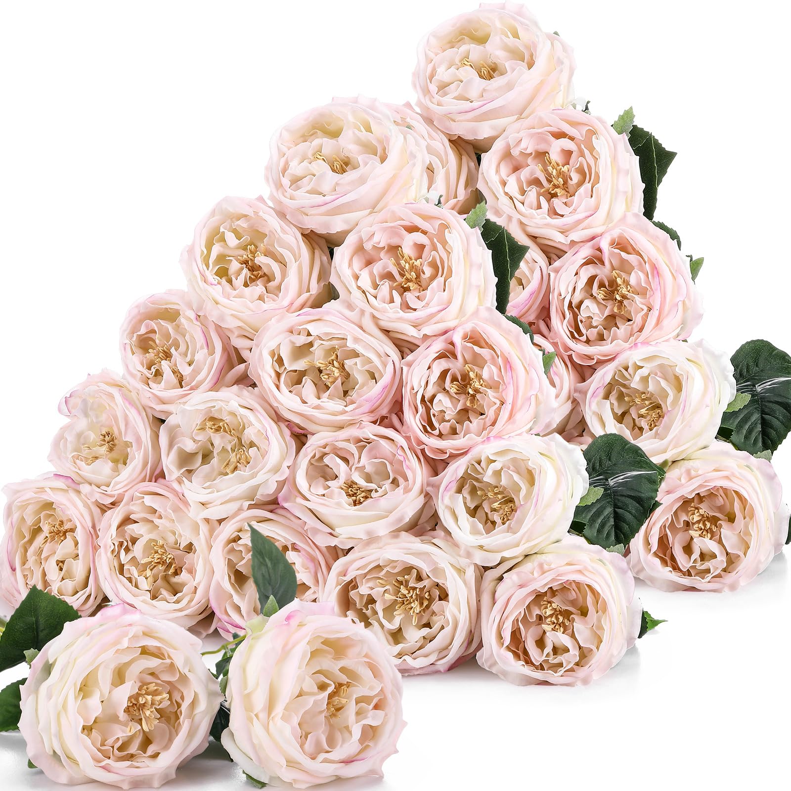 Photo 1 of Giegxin 20 Pcs Real Touch Peonies Austin Roses Artificial Flowers, Faux Look Real Long Stems Fake Flower with Big Blooms for Christmas Valentines Wedding Party DIY Arrangement Home Decor(Light Pink)
