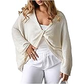 MakeMeChic Women's Plus Size Twisted V Neck Pullover Sweater Long Sleeve Lightweight Knit Top