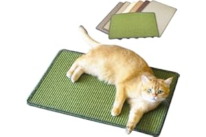Pethave Cat Scratcher Mat, 23.6x15.7inch Natural Sisal Cat Scratchers for Indoor Cats with Velcro,Stick on Floor Cat Wall Scratcher,Horizontal Cat Scratch Mat Protect Furniture (Green Color)
