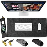 Wireless Charging Mouse Pad, QI2 Compatible Dual Fast Charger, Replaceable Felt & Leather Desk Mat, for Office & Gaming, Large Surface, iPhone & Android Compatible (Felt)