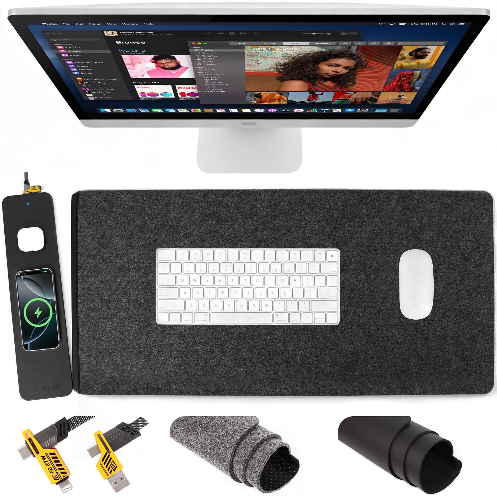 Photo 1 of ******MISSING PARTS*****
Wireless Charging Mouse Pad, QI2 Compatible Dual Fast Charger, Replaceable Felt & Leather Desk Mat, for Office & Gaming, Large Surface, iPhone & Android Compatible (Felt)