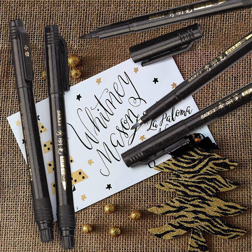 MISULOVE Calligraphy Brush Pens Set of 6(Soft & Hard) for Hand Lettering, Modern Calligraphy, Drawing, Beginner-Friendly Art Markers with Black Pigment Ink, Ideal for Scrapbooking, Journaling