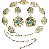 WCRAZYE Western Belt for Woman Vintage Cowgirl Earrings Belts Western Jewelry Set Country Concert Boho Outfit