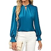 BMJL Womens Dressy Casual Blouse Black Long Sleeve Shirts Satin Silk Keyhole Business Work Tops Fall Outfits 2025