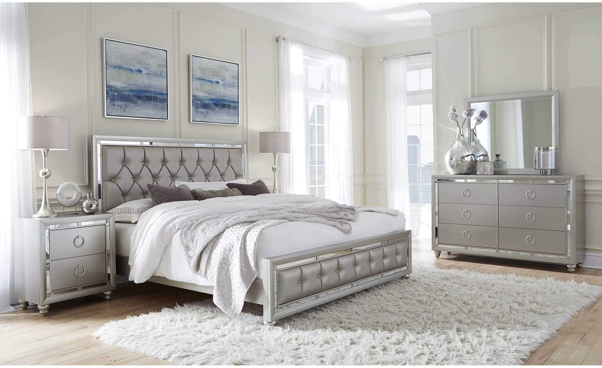 Global Furniture USA Riley Bedroom Set - 5pc, Silver, Includes Inside Delivery with Assembly to Room of Choice (Queen)
