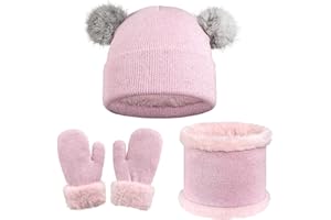 Cierto Kids Winter Hat Gloves Scarf Set Knit Beanie for Boys Girls 2–8 Years Fleece Lined with Cute Pom Pom