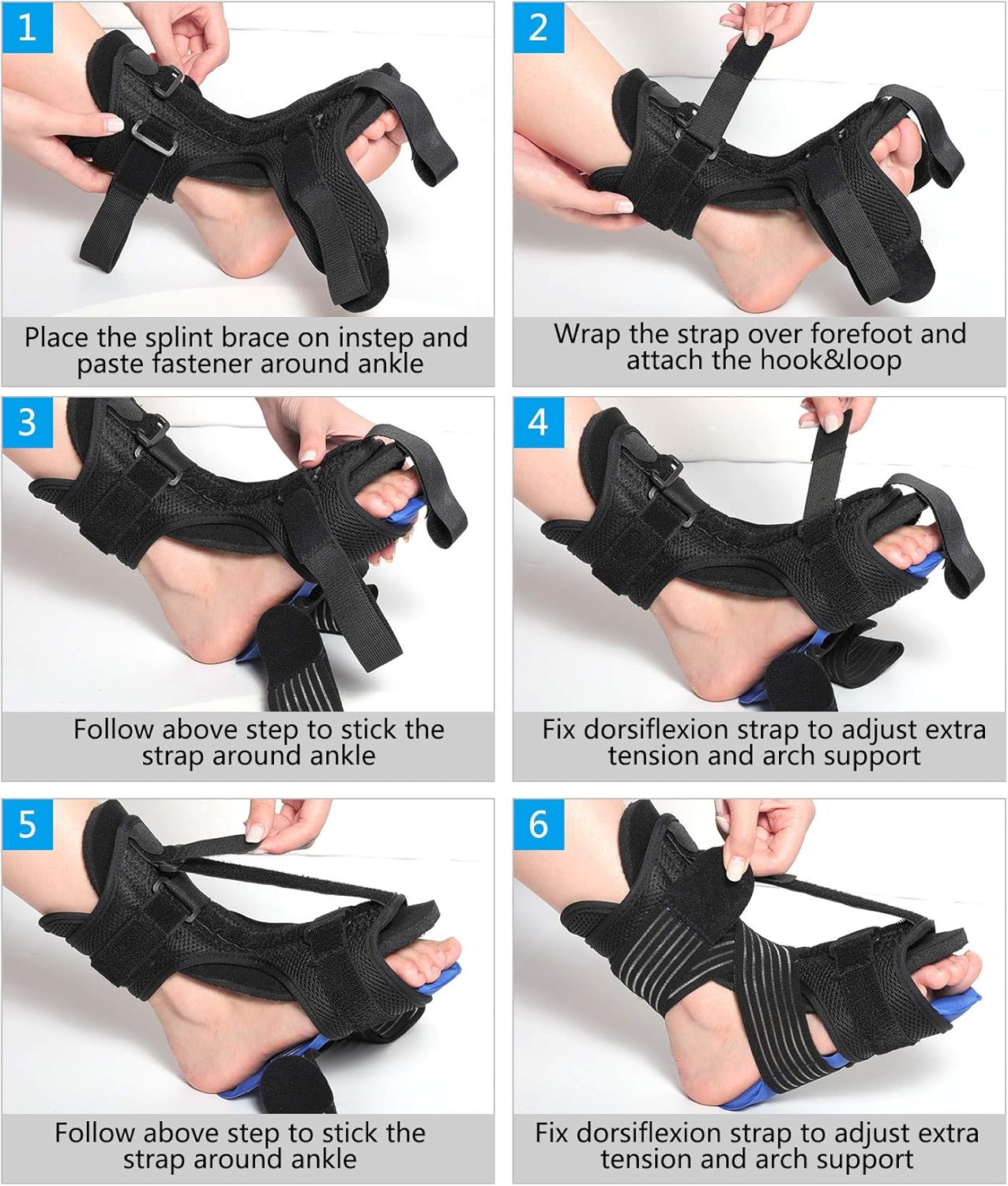 Plantar Fasciitis Night Splint Ankle Brace with Cold Pack Massage Ball Elastic Band for Arch Support Achilles Tendonitis Relief: Health & Personal Care