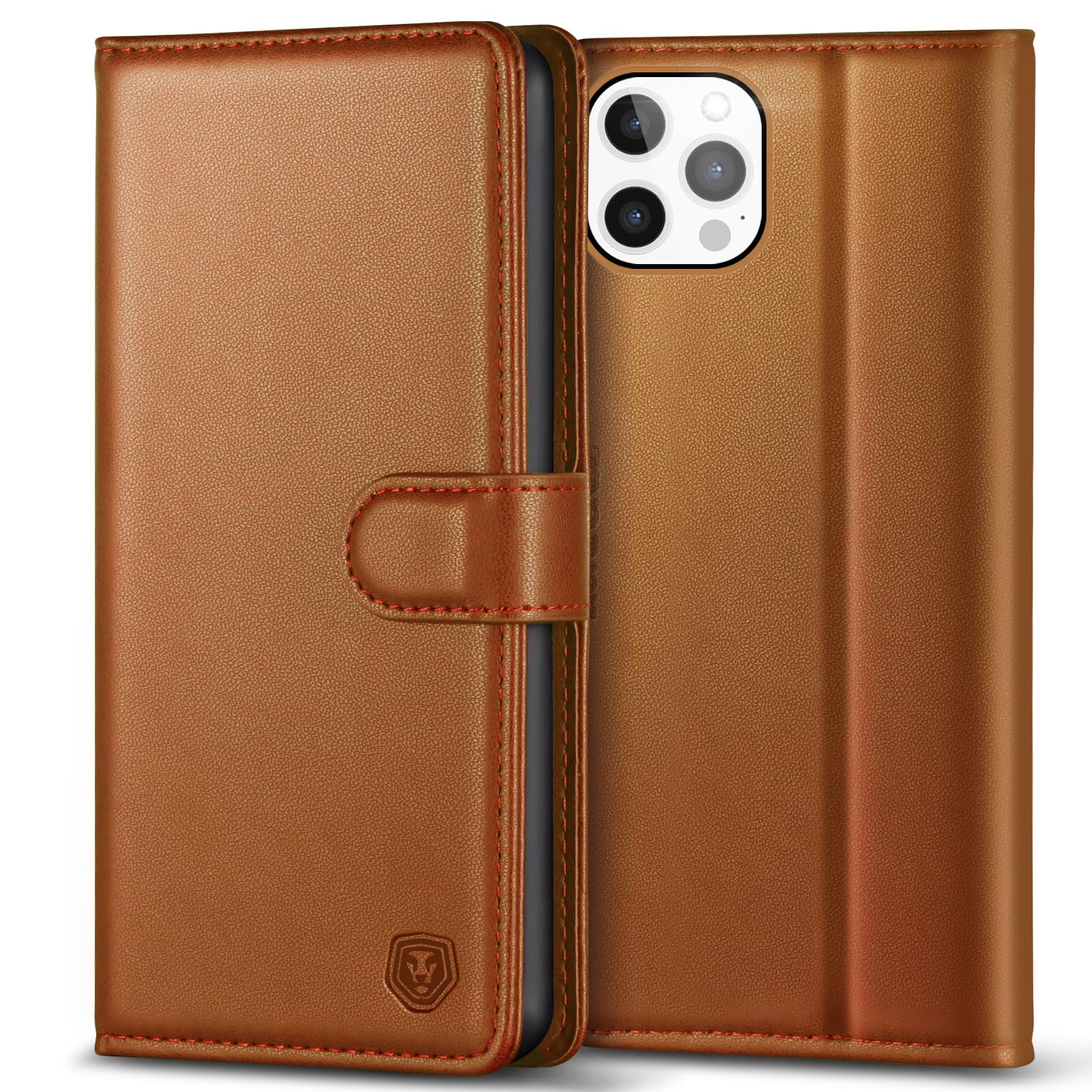 Kuafcase Compatible for iPhone 12 Pro Max Case with 4 Card Slots Magnetic Closure Kickstand Shockproof Protective Phone Case Compatible for iPhone 12 Pro Max - Brown — image 1