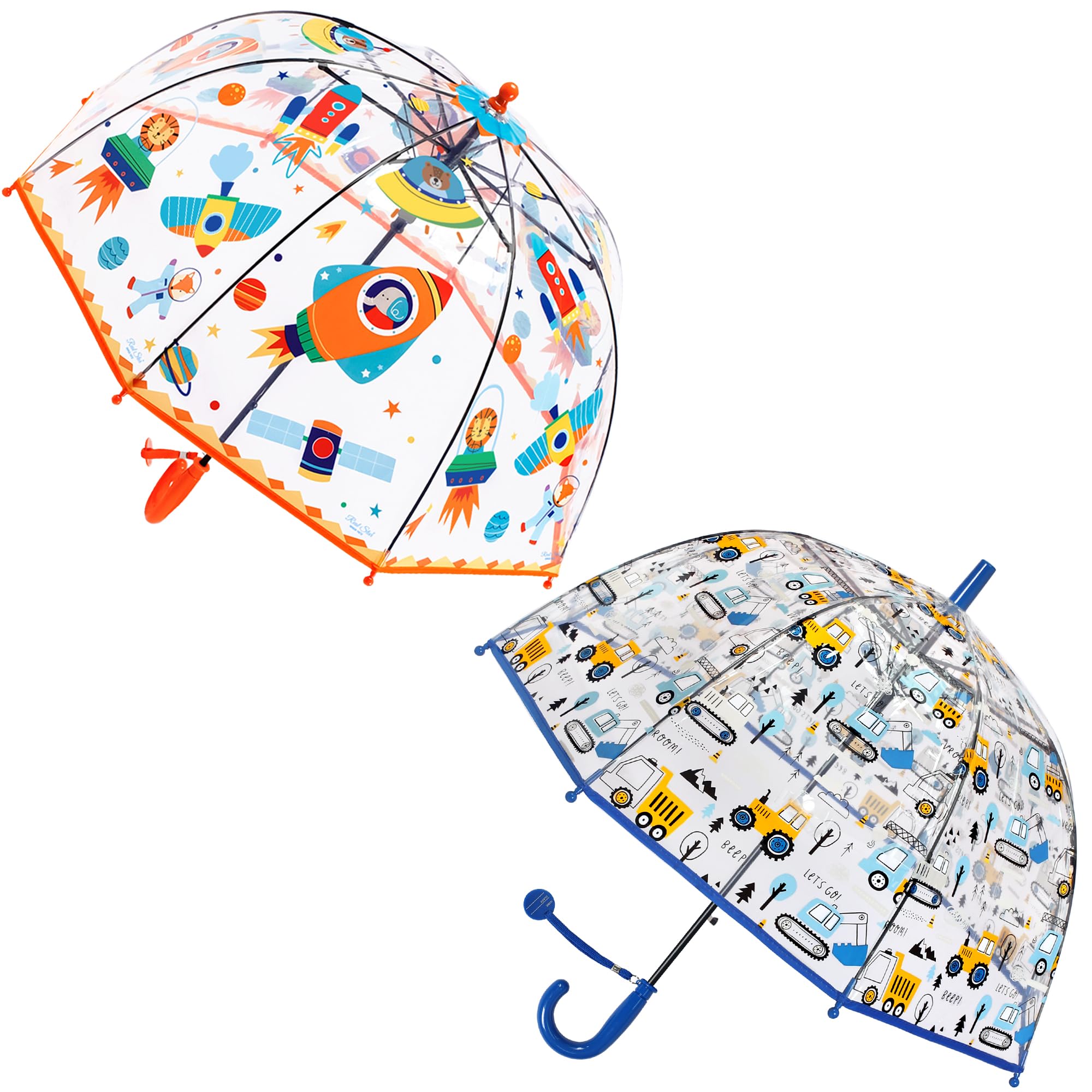 Photo 1 of KOULONGDAMI 2 Pack Kids Clear Bubble Umbrellas for Rain Dome Umbrella Windproof for Kids Boys and Girls (Car + Rocket)