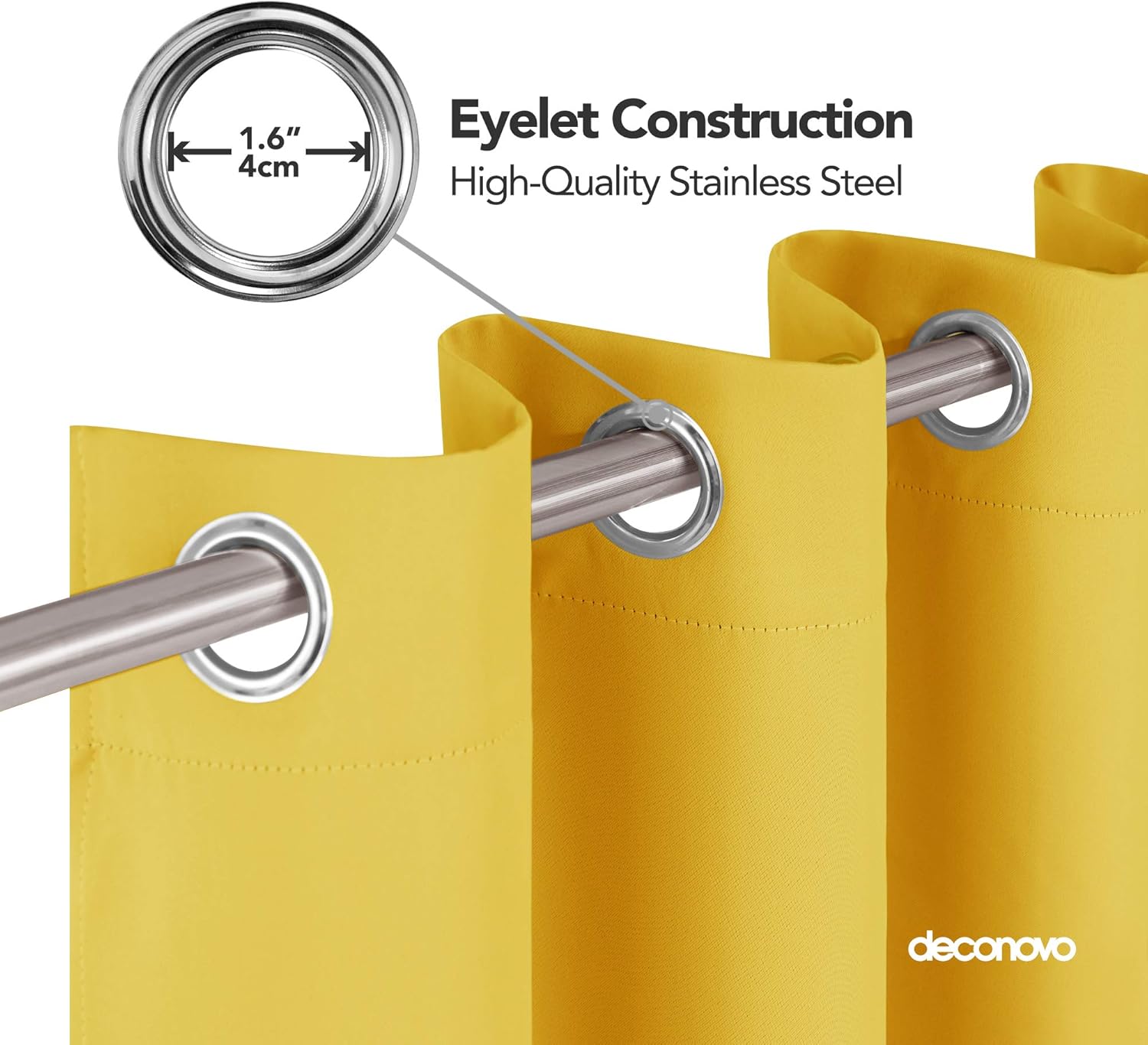 Deconovo Super Soft Solid Room Darkening Curtain Thermal Insulated Blackout Curtain Eyelet Curtain for Kids Bedroom 52"x 95" Mellow Yellow 1 PANEL - Image 5
