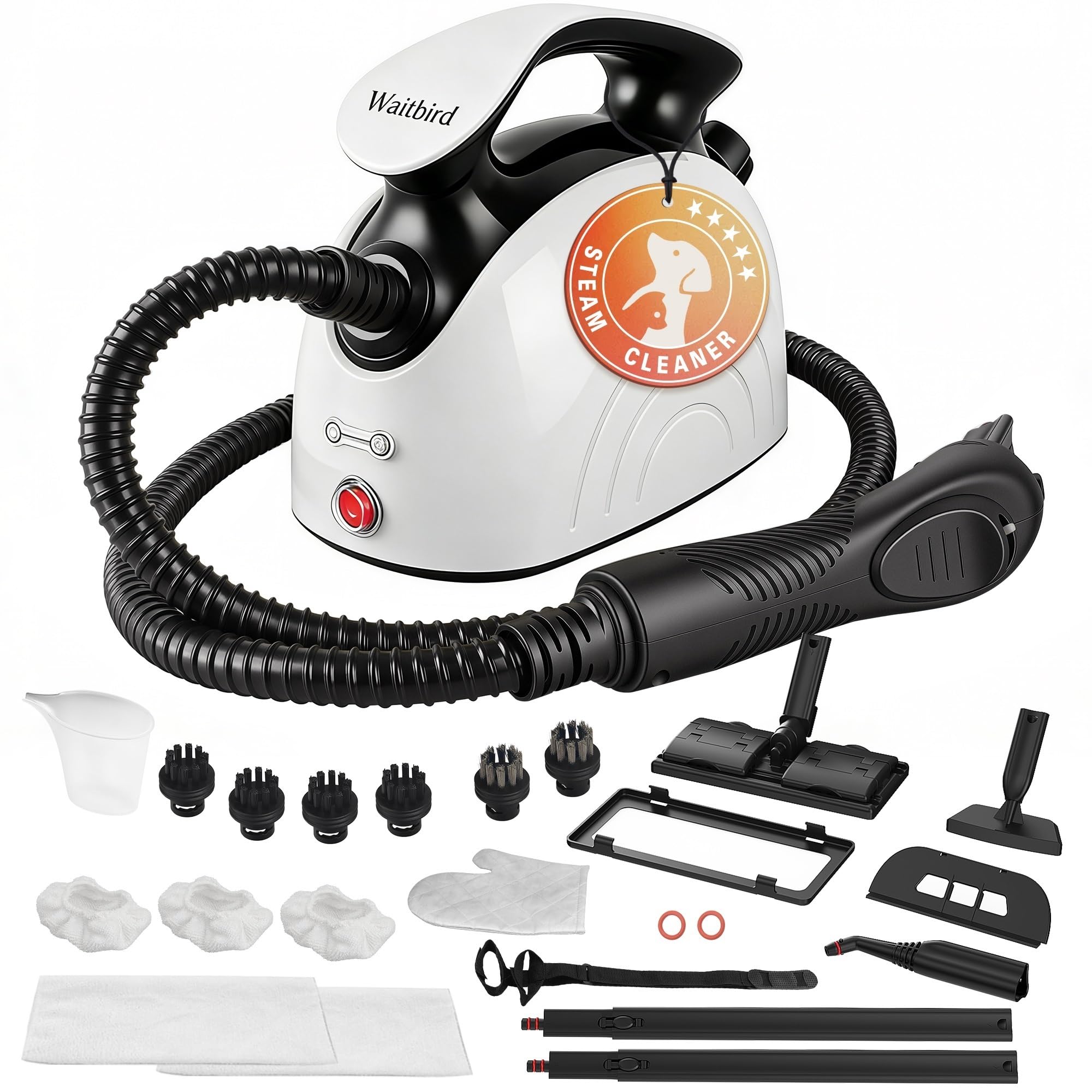 Waitbird steam cleaner,household steam cleaner,handheld steam cleaner with 21 accessories,248 ° F high temperature,suitable for cement slurry,flooring,sofas,interior decoration,toys, oil stains,ovens