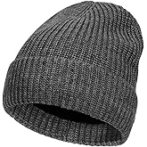 M/L/XL/XXL Merino Wool Beanie for Men & Women, Oversize Fleece Lined Warm Winter Double Layered Stylish Knit Cuffed Ski Hat