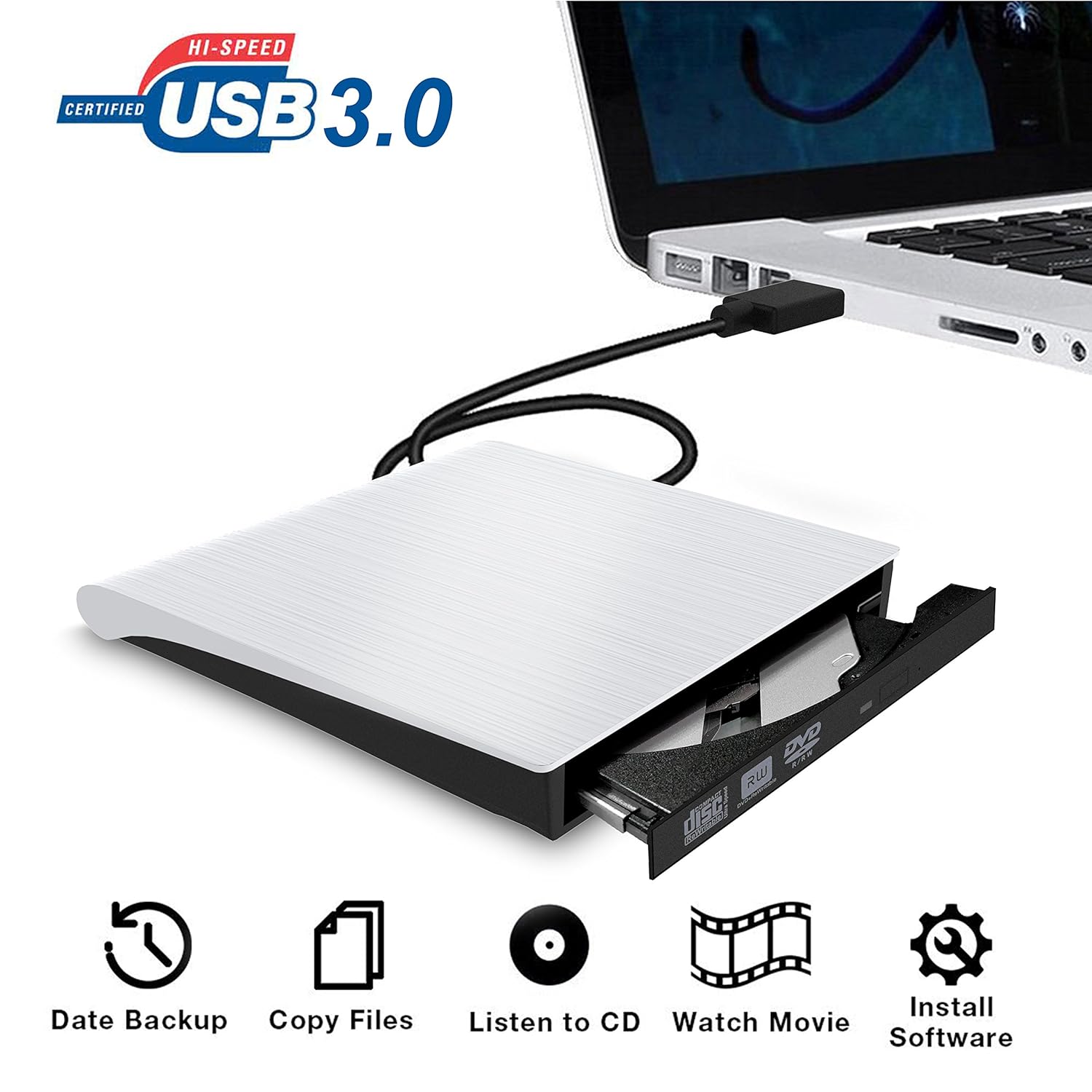 ... CD/DVD +/-RW Drive Slim DVD/CD ROM Rewriter Burner Superdrive High  Speed Data Transfer for Laptop Desktop PC Windows and Linux OS Apple Mac  Macbook Pro ...
