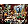Cozy Cabin Winter Scene Puzzle 1000 Piece for Adults, Book Cozytime Jigsaw Puzzle Coffee Table, Dog Cat Puzzle