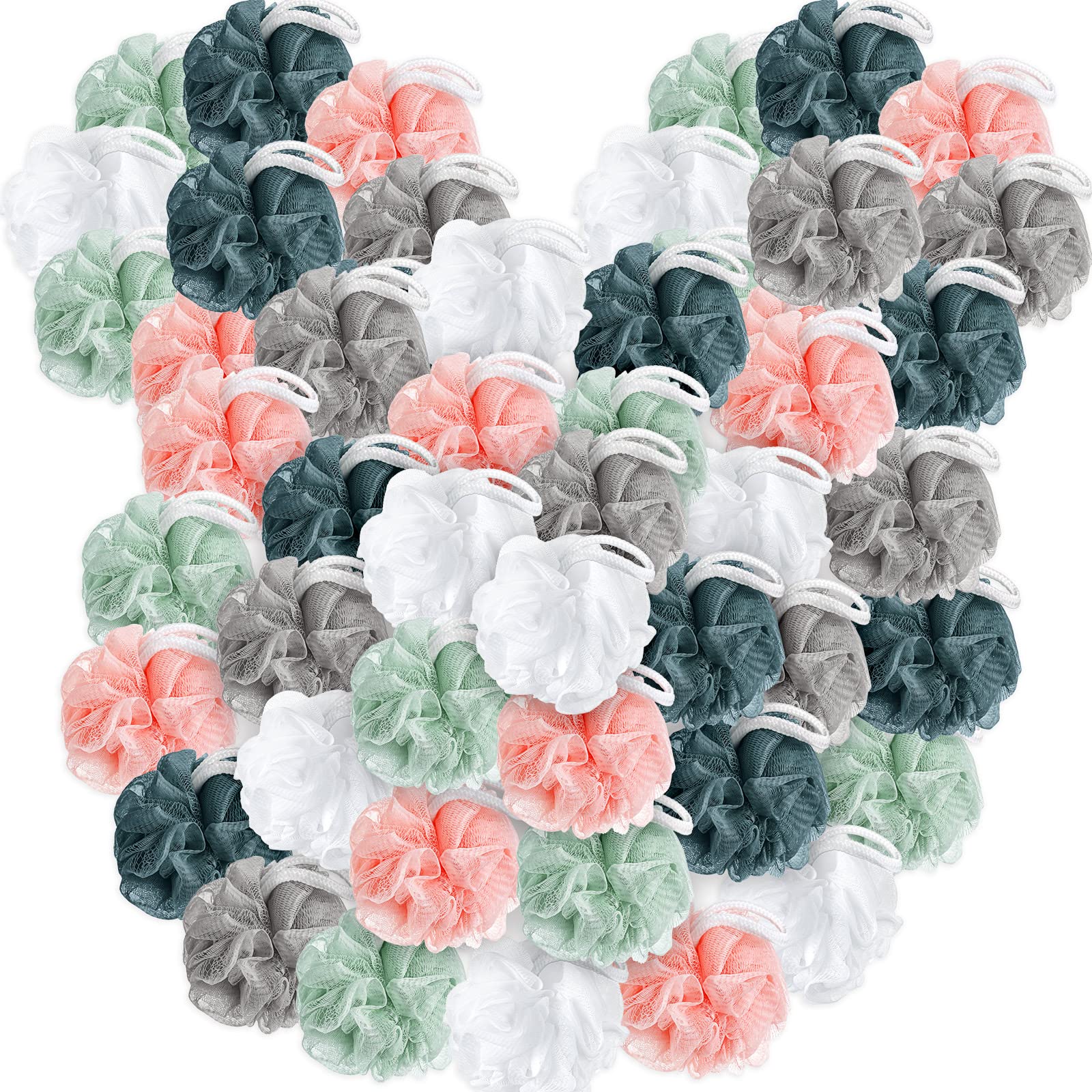 Photo 1 of 100 Pieces Bath Sponge Shower Loofah Bulk Body Scrubber Packs Assorted Colors Sponge Ball Soft Mesh Balls Exfoliating Body Shower Pouf Bath Scrunchies for Men and Women, 30gram