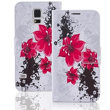 numerva Handyhülle kompatibel mit Huawei Y625 Hülle [Red Flower Muster] Case Huawei Y625 Handytasche